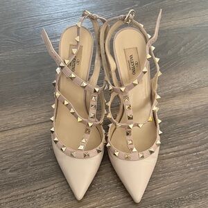 Valentino Nude Pointed Rockstud Slingback Heels